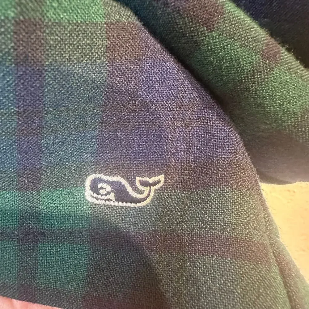 Vineyard Vines Girls Size 14 Dress Ruffle Short Sleeve Tartan Plaid Green Blue